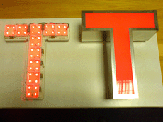 Lighting 3D letters with LED clumps.