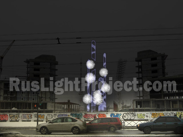 Светодиодная световая композиция на площади в городе Ярославль